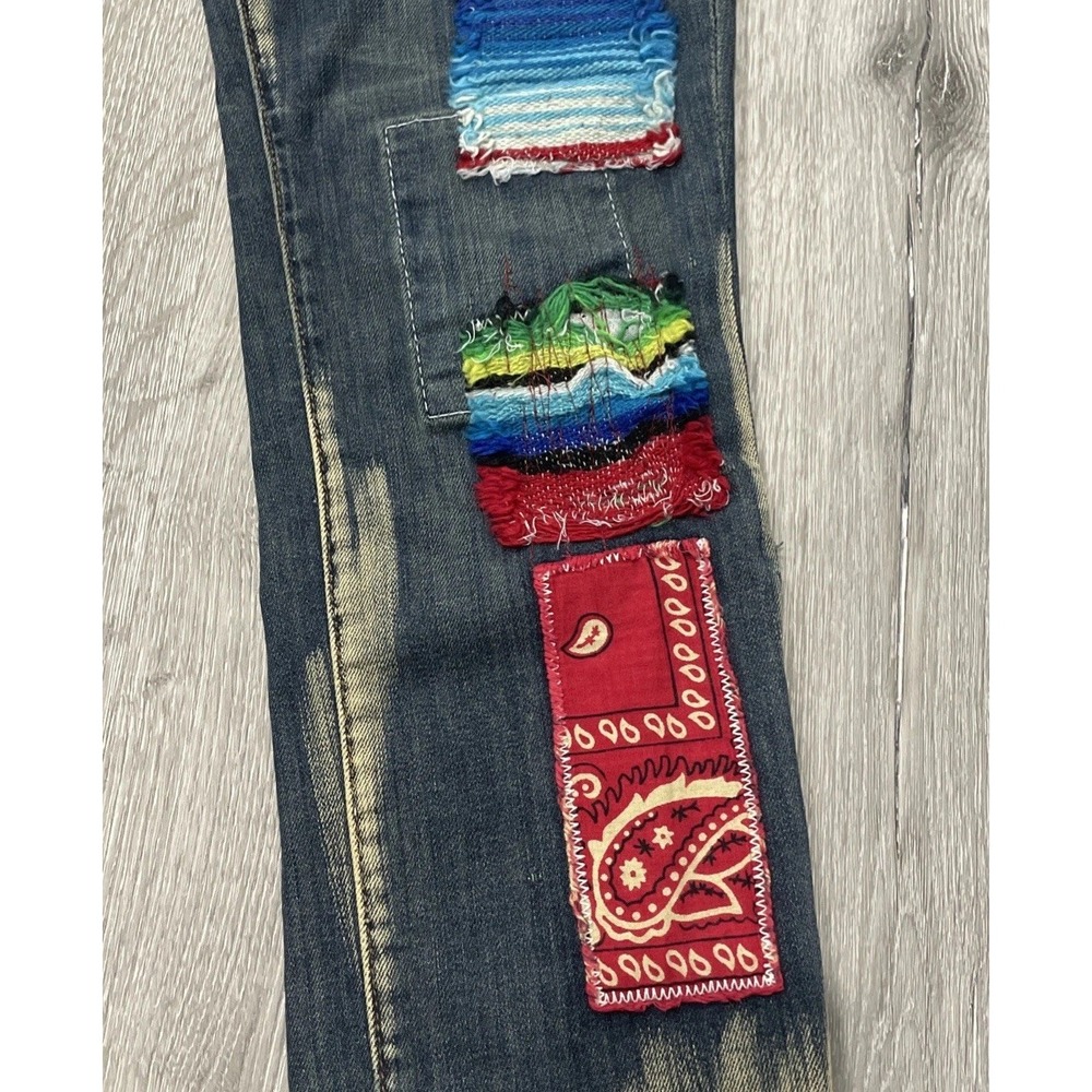 FREE PEOPLE ARTISAN DE LUXE PATCHED SKINNY JEAN BOHO FESTIVAL RARE Women Sz 30 - Picture 3 of 11